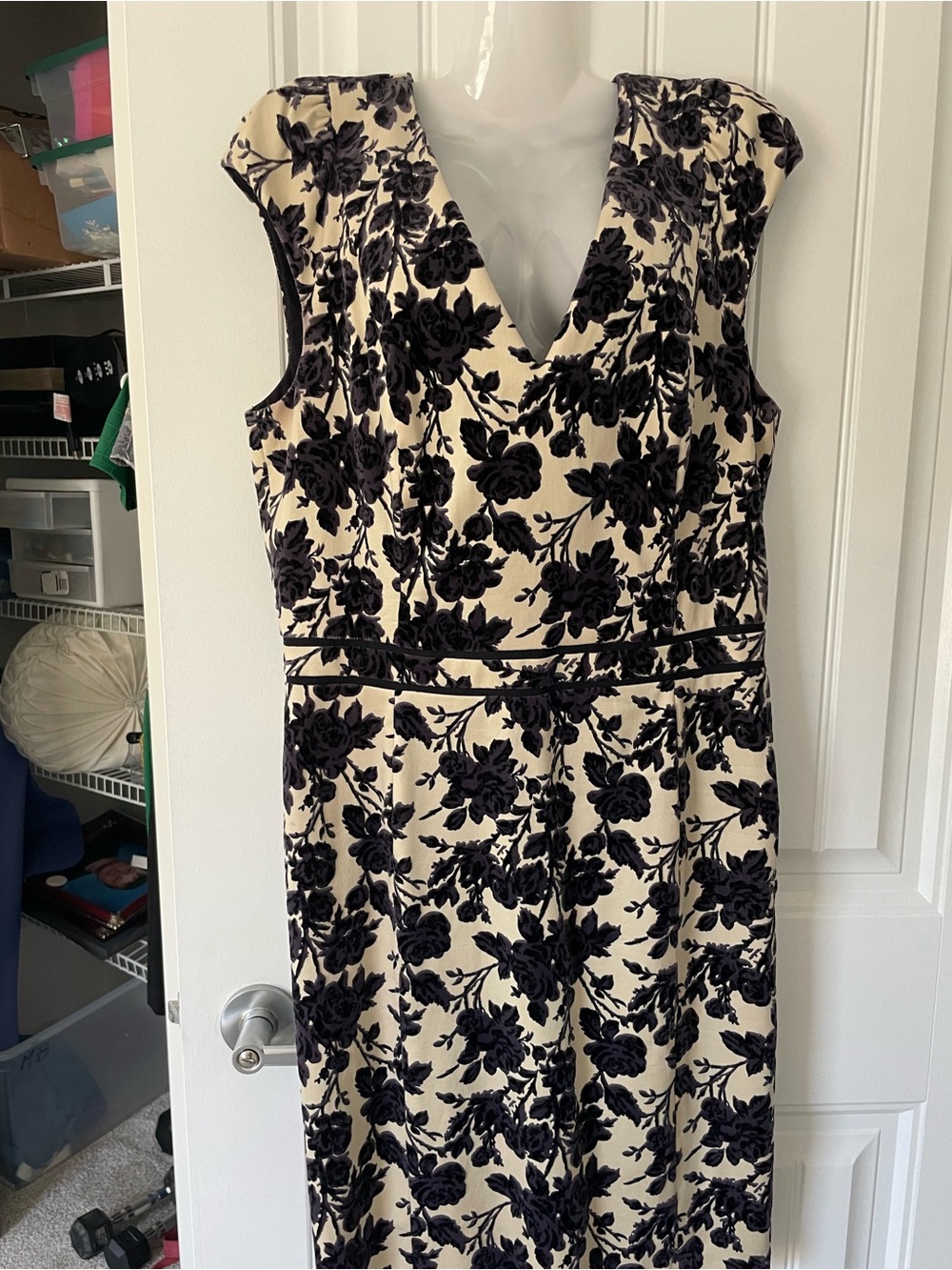 Tory Burch Ivory Dress with Navy Floral Velvet Flock